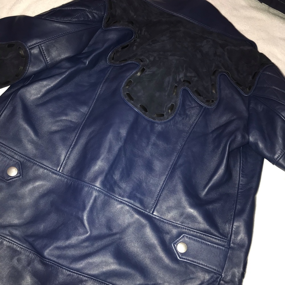 Blue leather coach jacket !! Open to offers. ! - Picture 4 of 7